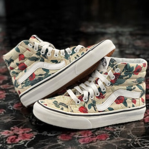 Vans Sk8 High Floral Print With White Stripe Women Size 5.0 Men 3.5 - Picture 2 of 10